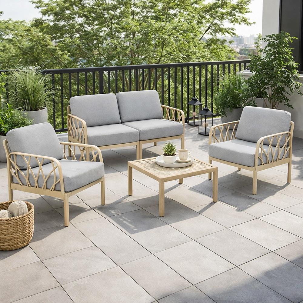 Novussi Garda Minderli 4 Kişilik Bahçe Oturma Grubu + Camlı Orta Sehpa | ID6025