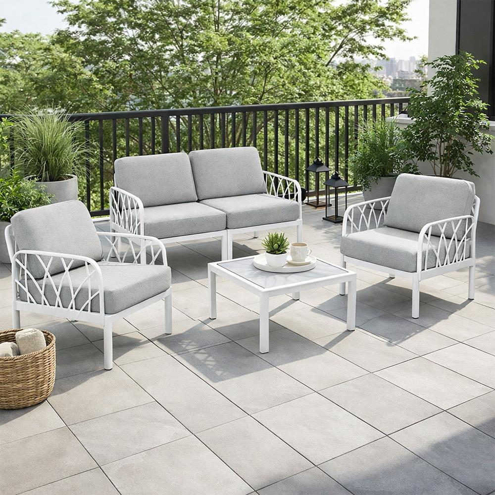 Novussi Garda Minderli 4 Kişilik Bahçe Oturma Grubu + Camlı Orta Sehpa | ID6025