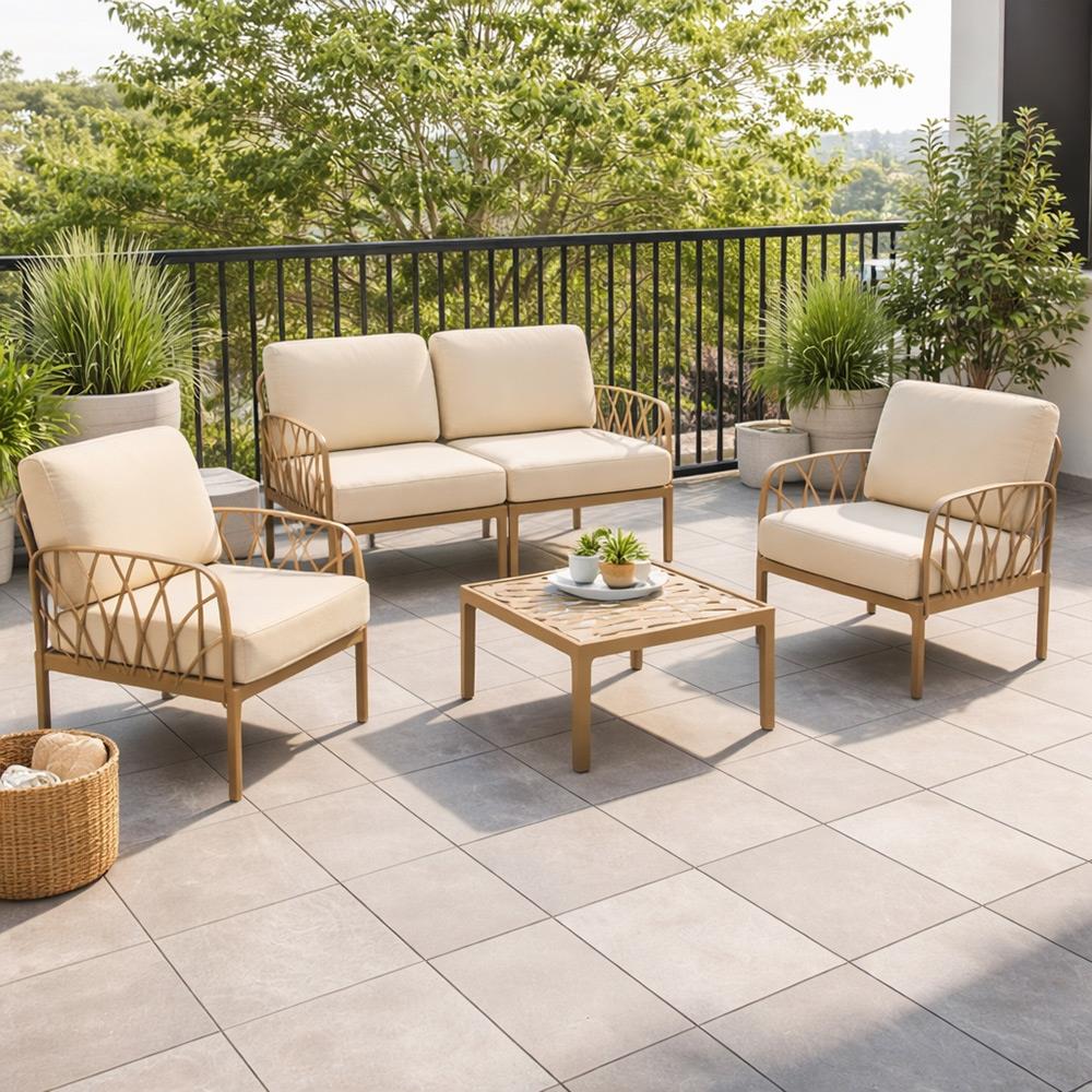 Novussi Garda Minderli 4 Kişilik Bahçe Oturma Grubu + Camlı Orta Sehpa | ID6025