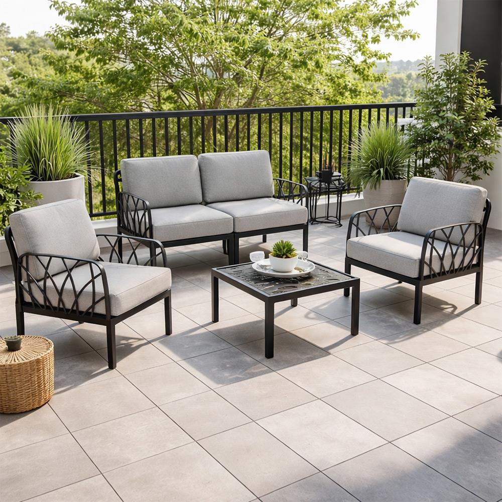 Novussi Garda Minderli 4 Kişilik Bahçe Oturma Grubu + Camlı Orta Sehpa | ID6025