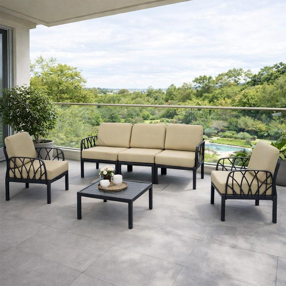 Novussi Garda Minderli 5 Kişilik Bahçe Oturma Grubu + Camlı Orta Sehpa | ID6026