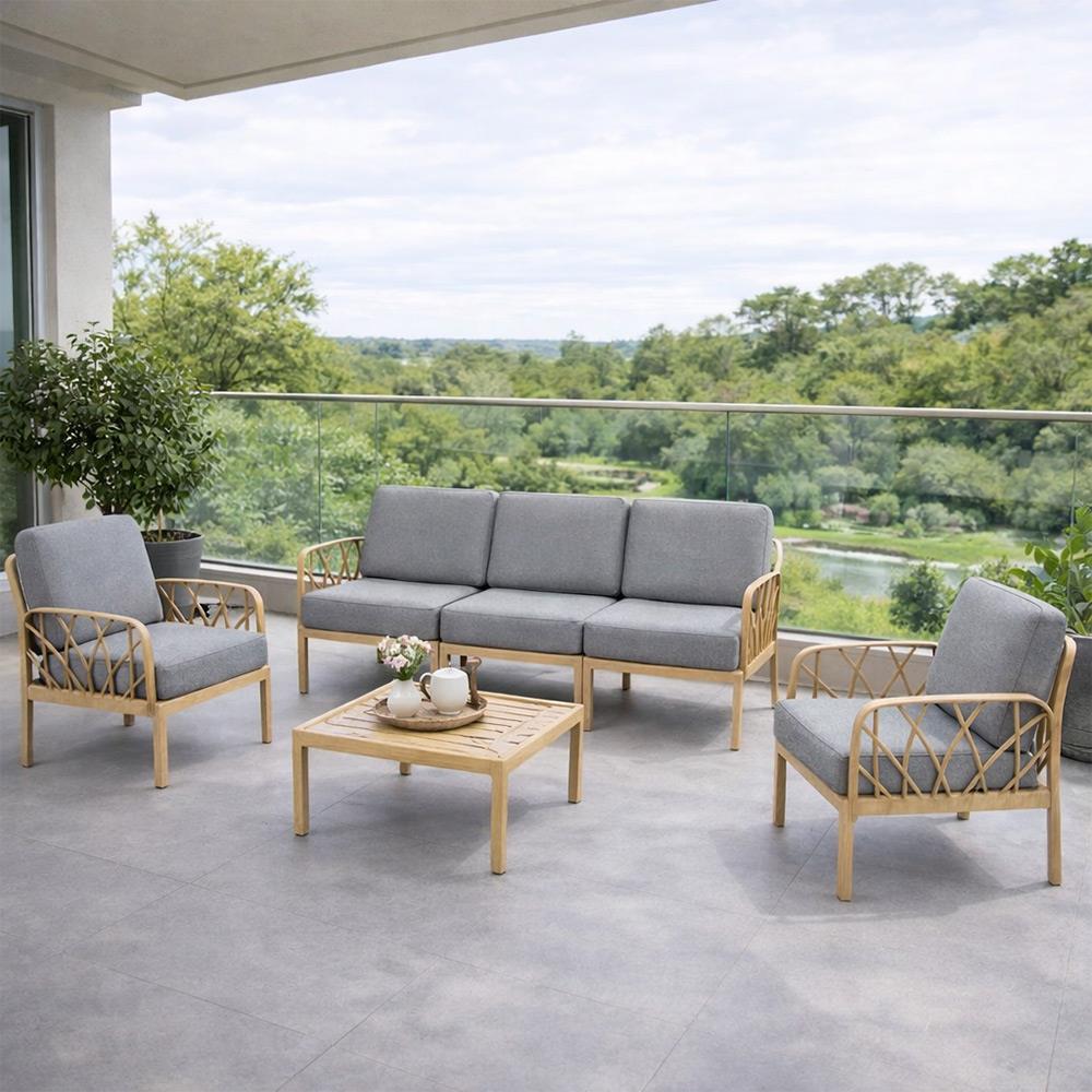 Novussi Garda Minderli 5 Kişilik Bahçe Oturma Grubu + Camlı Orta Sehpa | ID6026