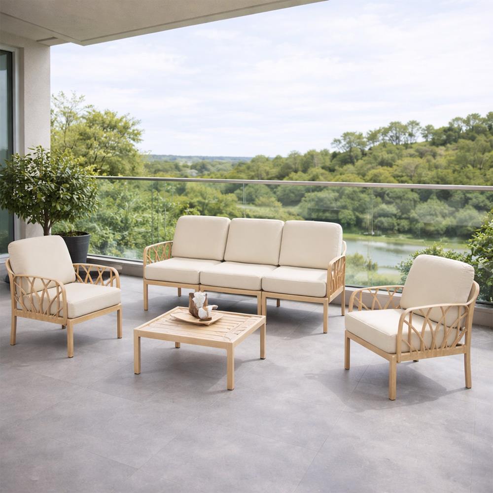 Novussi Garda Minderli 5 Kişilik Bahçe Oturma Grubu + Camlı Orta Sehpa | ID6026