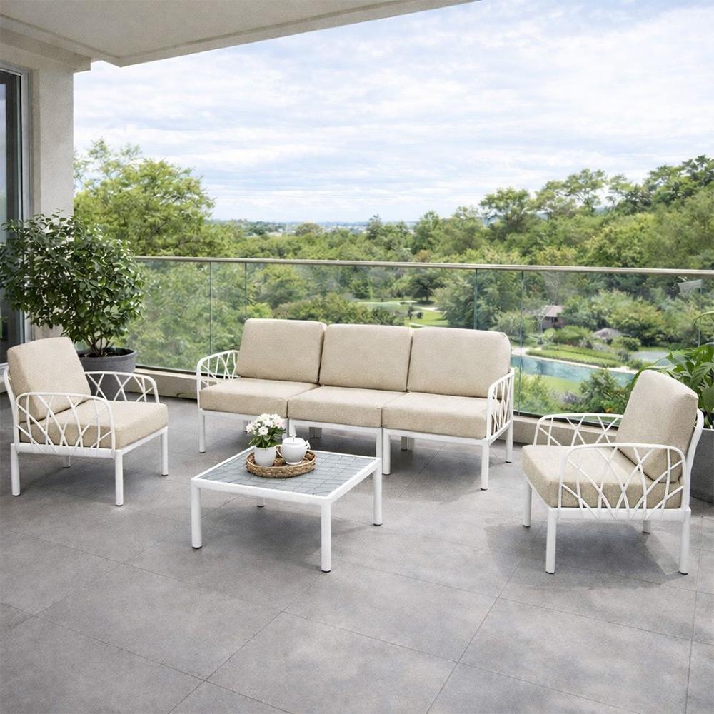 Novussi Garda Minderli 5 Kişilik Bahçe Oturma Grubu + Camlı Orta Sehpa | ID6026