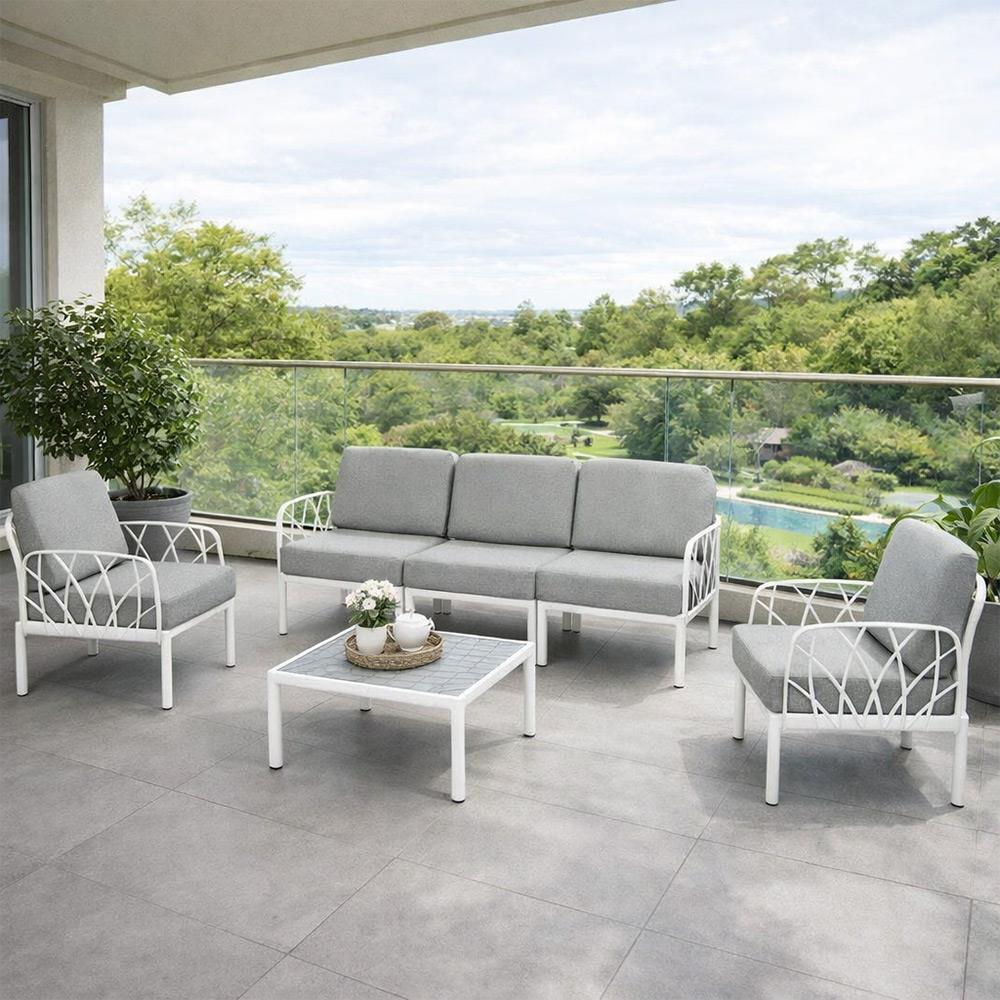 Novussi Garda Minderli 5 Kişilik Bahçe Oturma Grubu + Camlı Orta Sehpa | ID6026