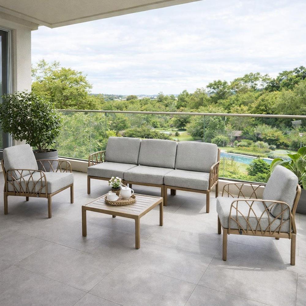 Novussi Garda Minderli 5 Kişilik Bahçe Oturma Grubu + Camlı Orta Sehpa | ID6026