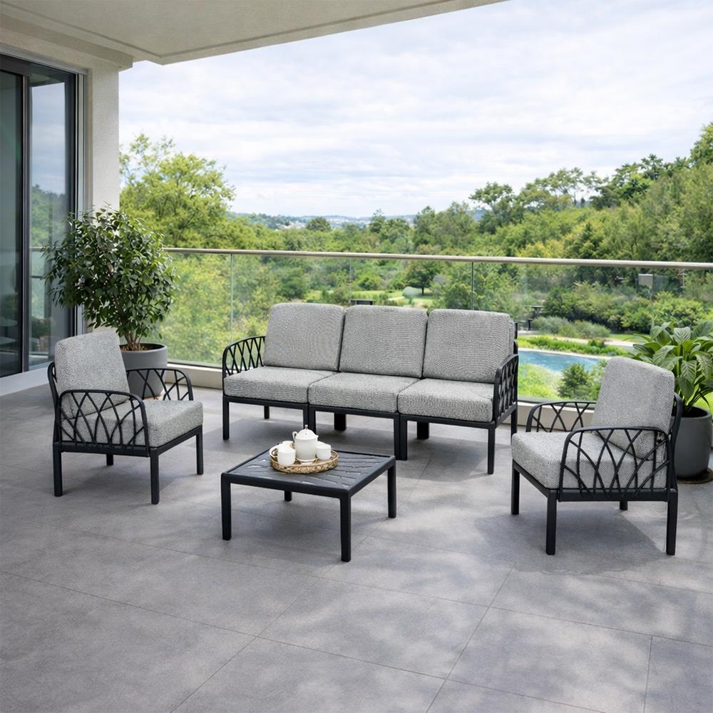 Novussi Garda Minderli 5 Kişilik Bahçe Oturma Grubu + Camlı Orta Sehpa | ID6026