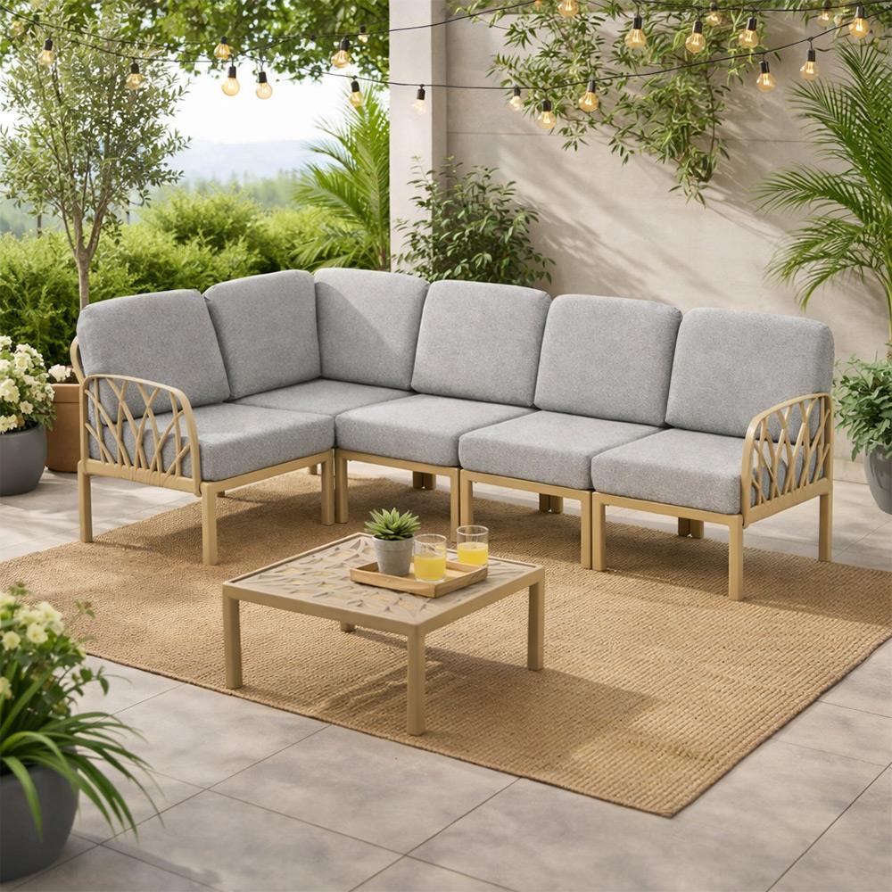 Novussi Garda Minderli 6 Kişilik Modüler L Koltuk + Orta Sehpa | ID6027