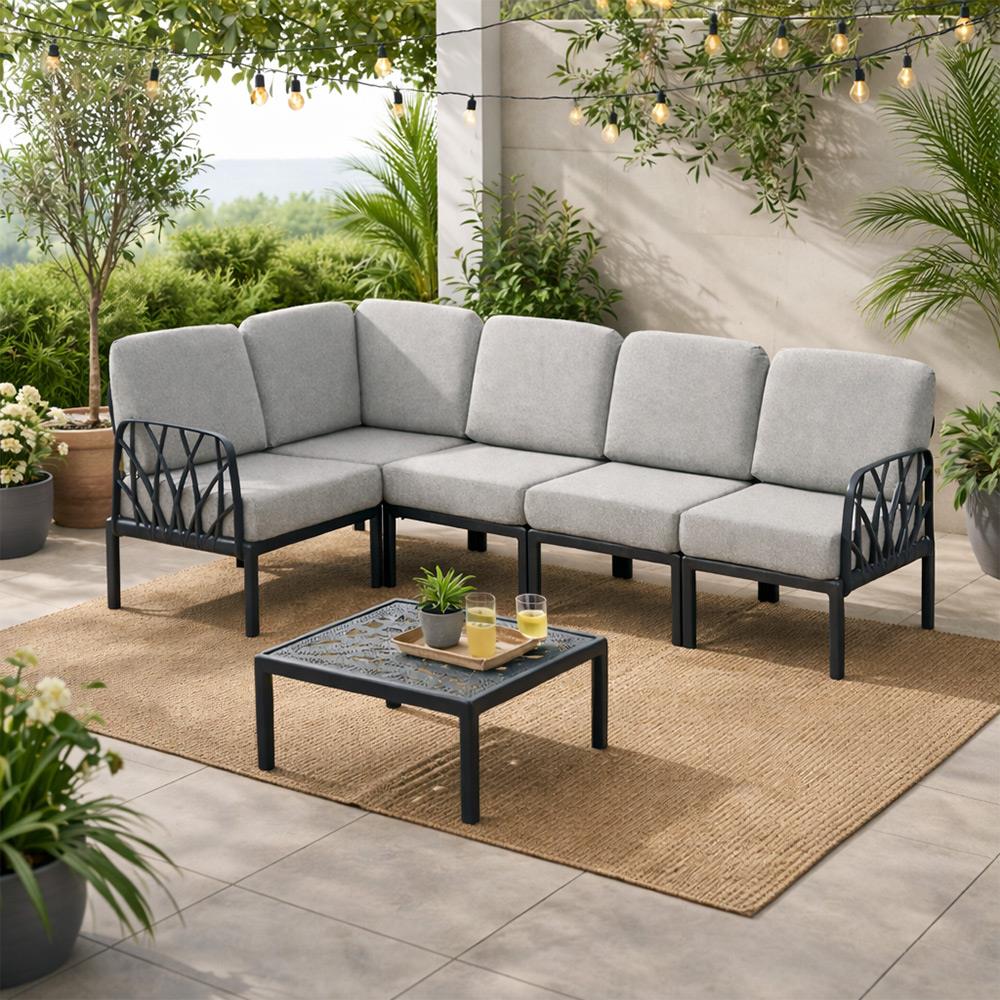 Novussi Garda Minderli 6 Kişilik Modüler L Koltuk + Orta Sehpa | ID6027