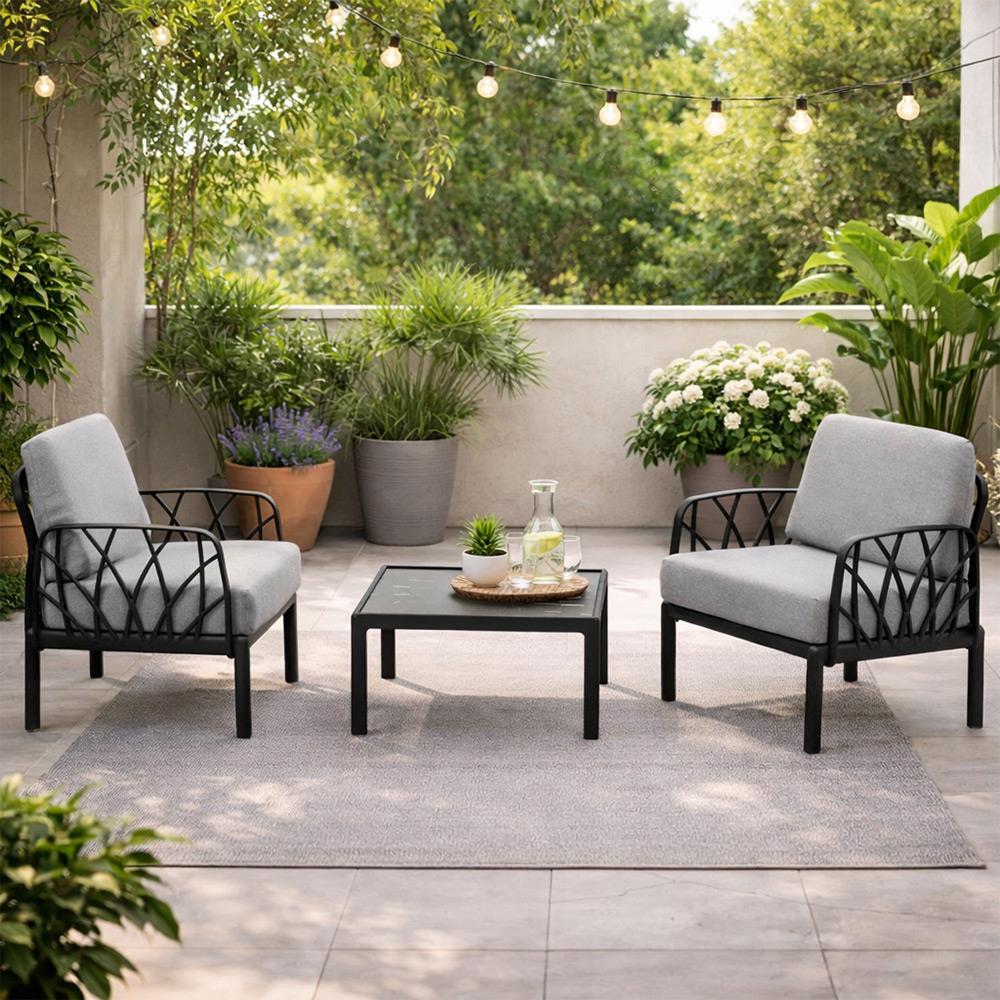 Novussi Garda Minderli Bahçe Oturma Grubu 2x Tekli + Camlı Orta Sehpa | ID6023