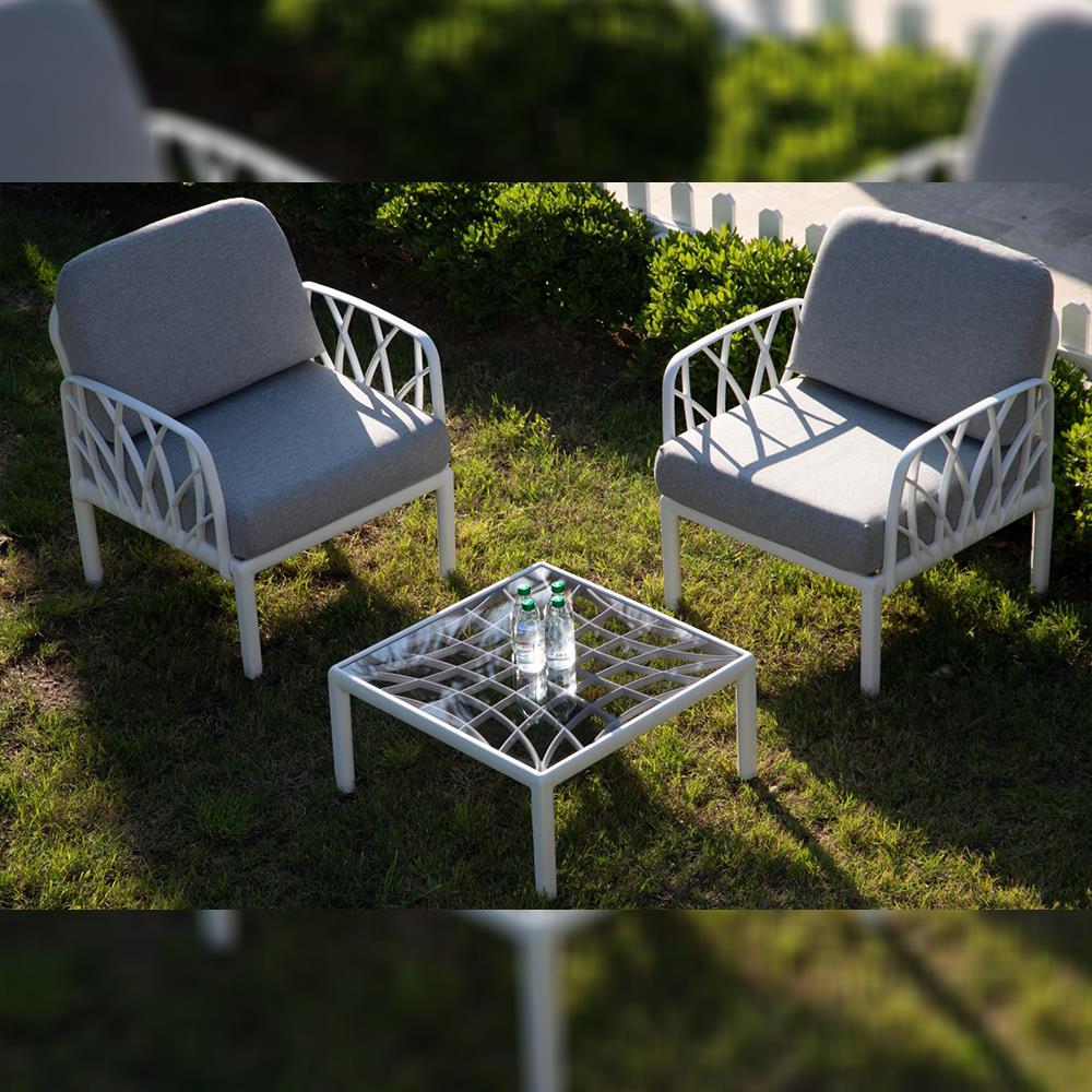 Novussi Garda Minderli Bahçe Oturma Grubu 2x Tekli + Camlı Orta Sehpa | ID6023