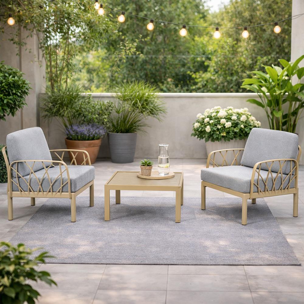 Novussi Garda Minderli Bahçe Oturma Grubu 2x Tekli + Camlı Orta Sehpa | ID6023