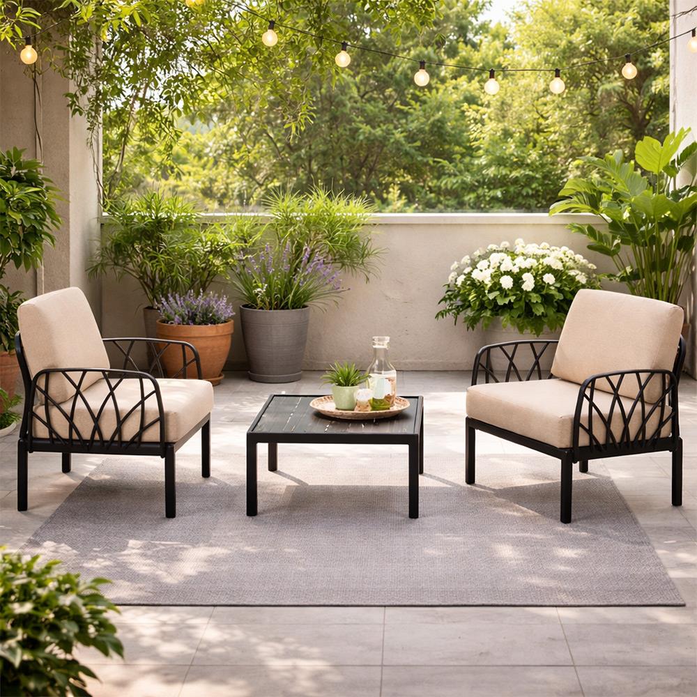 Novussi Garda Minderli Bahçe Oturma Grubu 2x Tekli + Camlı Orta Sehpa | ID6023