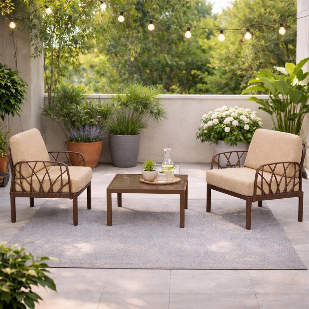 Novussi Garda Minderli Bahçe Oturma Grubu 2x Tekli + Camlı Orta Sehpa | ID6023