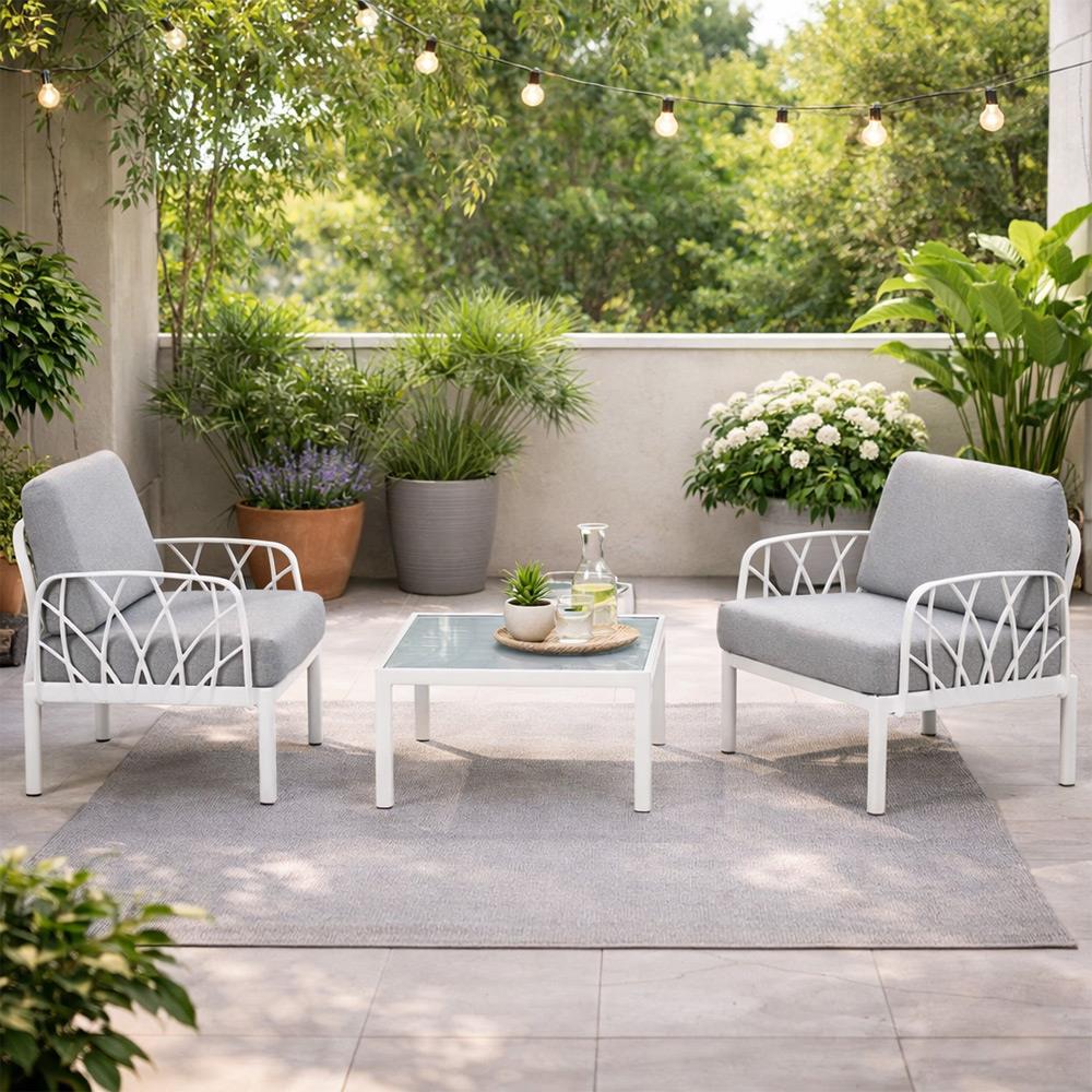 Novussi Garda Minderli Bahçe Oturma Grubu 2x Tekli + Camlı Orta Sehpa | ID6023