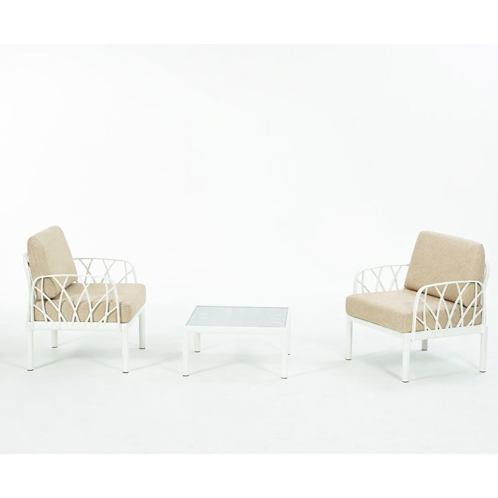 Novussi Garda Minderli Bahçe Oturma Grubu 2x Tekli + Camlı Orta Sehpa | ID6023