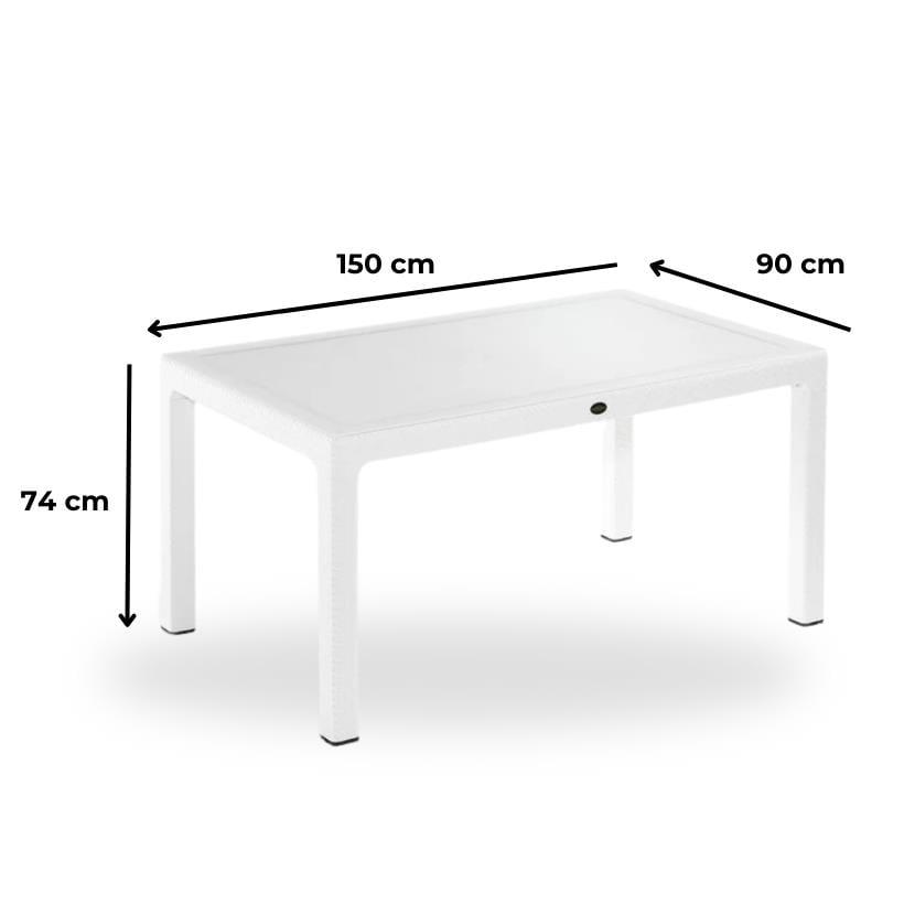 Novussi Liverno Set Rattan Camlı 90x150 Masa + 6 Adet Paris Koltuk Sandalye Beyaz | ID6327