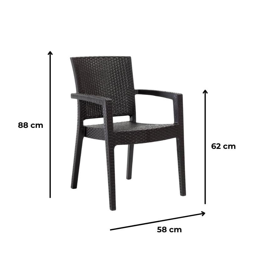 Novussi Liverno Set Rattan Camlı 90x150 Masa + 6 Adet Paris Koltuk Sandalye Koyu Kahverengi | ID1266