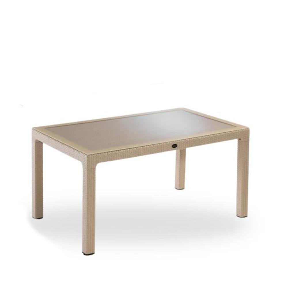 Novussi Liverno Set Rattan Camlı 90x150 Masa + 6 Adet Paris Koltuk Sandalye Krem | ID6326