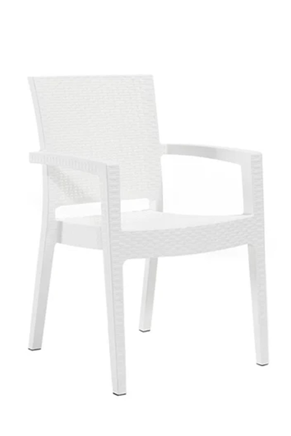 Novussi Liverno Set Rattan Camlı 90x150 Masa + 6 Adet Paris Koltuk Sandalye Beyaz | ID6327