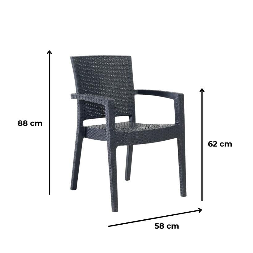 Novussi Liverno Set Rattan Camlı 90x150 Masa + 6 Adet Paris Koltuk Sandalye Antrasit | ID6325