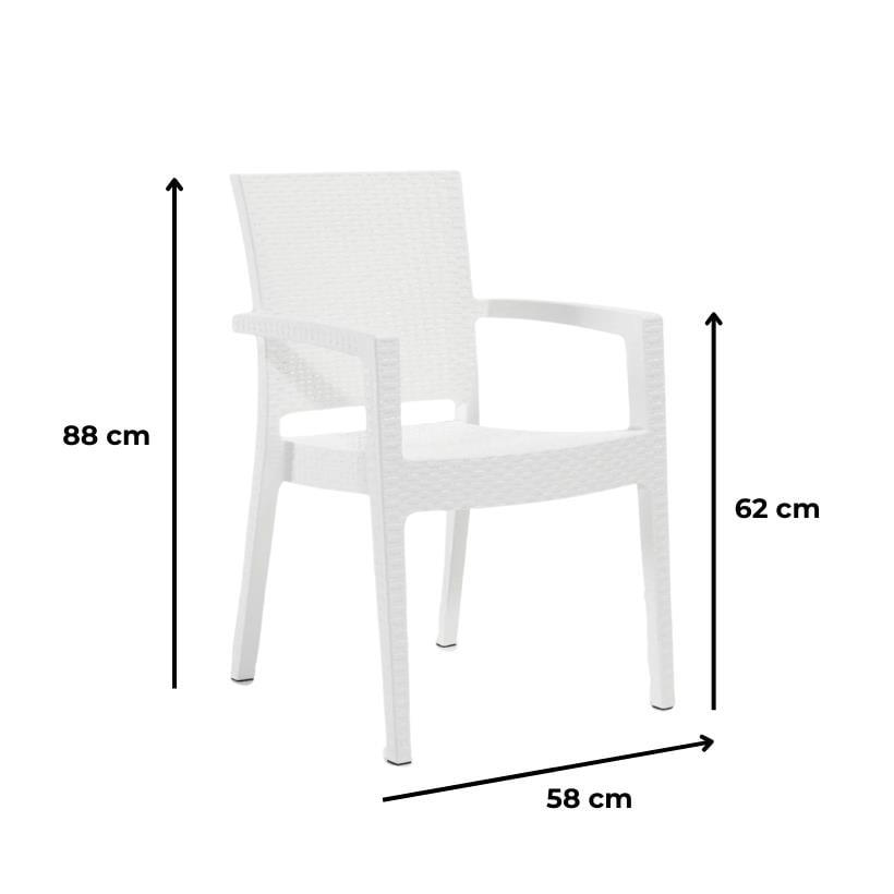 Novussi Liverno Set Rattan Camlı 90x150 Masa + 6 Adet Paris Koltuk Sandalye Beyaz | ID6327