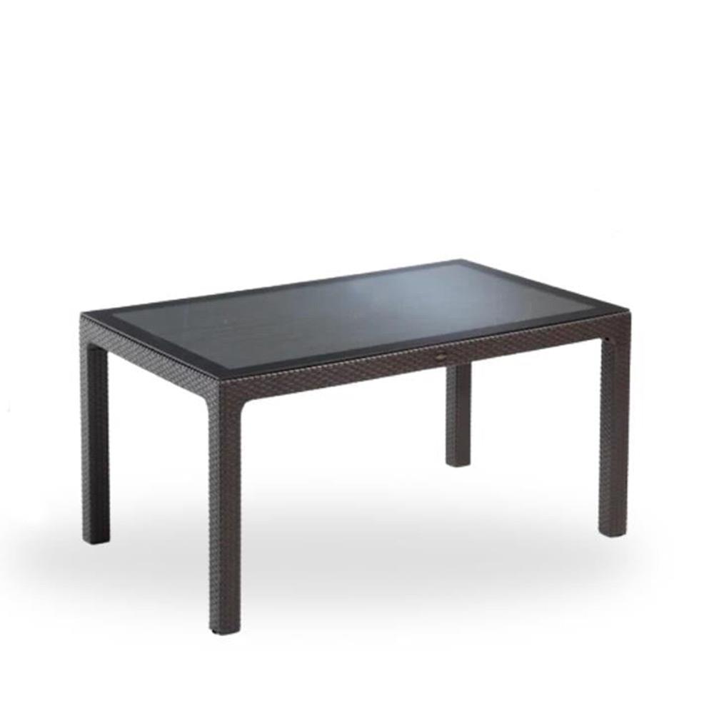 Novussi Liverno Set Rattan Camlı 90x150 Masa + 6 Adet Paris Koltuk Sandalye Koyu Kahverengi | ID1266