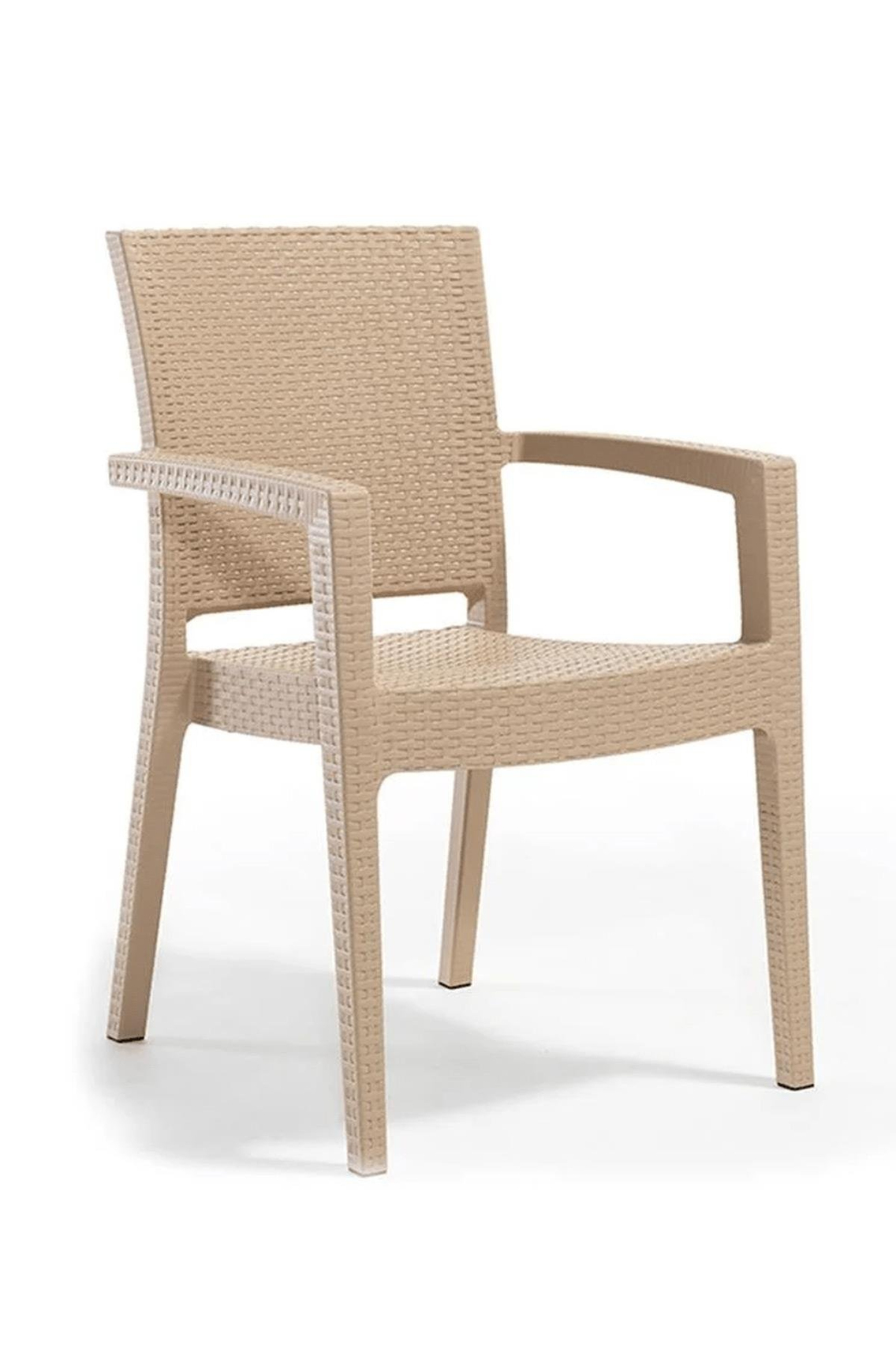 Novussi Liverno Set Rattan Camlı 90x150 Masa + 6 Adet Paris Koltuk Sandalye Krem | ID6326