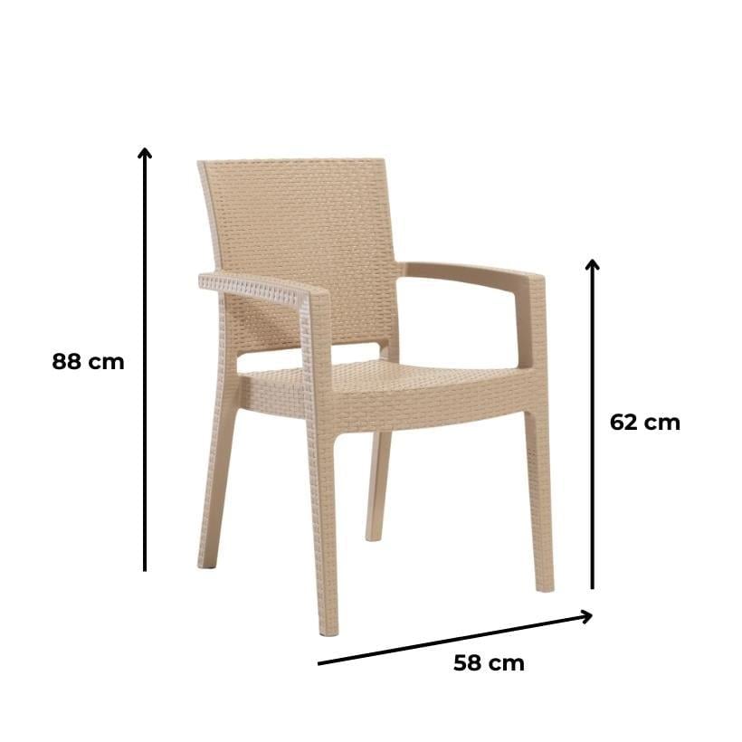 Novussi Liverno Set Rattan Camlı 90x150 Masa + 6 Adet Paris Koltuk Sandalye Krem | ID6326