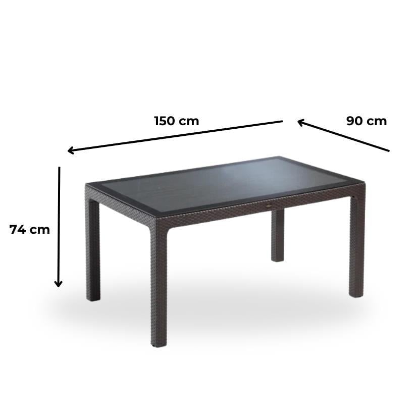 Novussi Liverno Set Rattan Camlı 90x150 Masa + 6 Adet Paris Koltuk Sandalye Koyu Kahverengi | ID1266