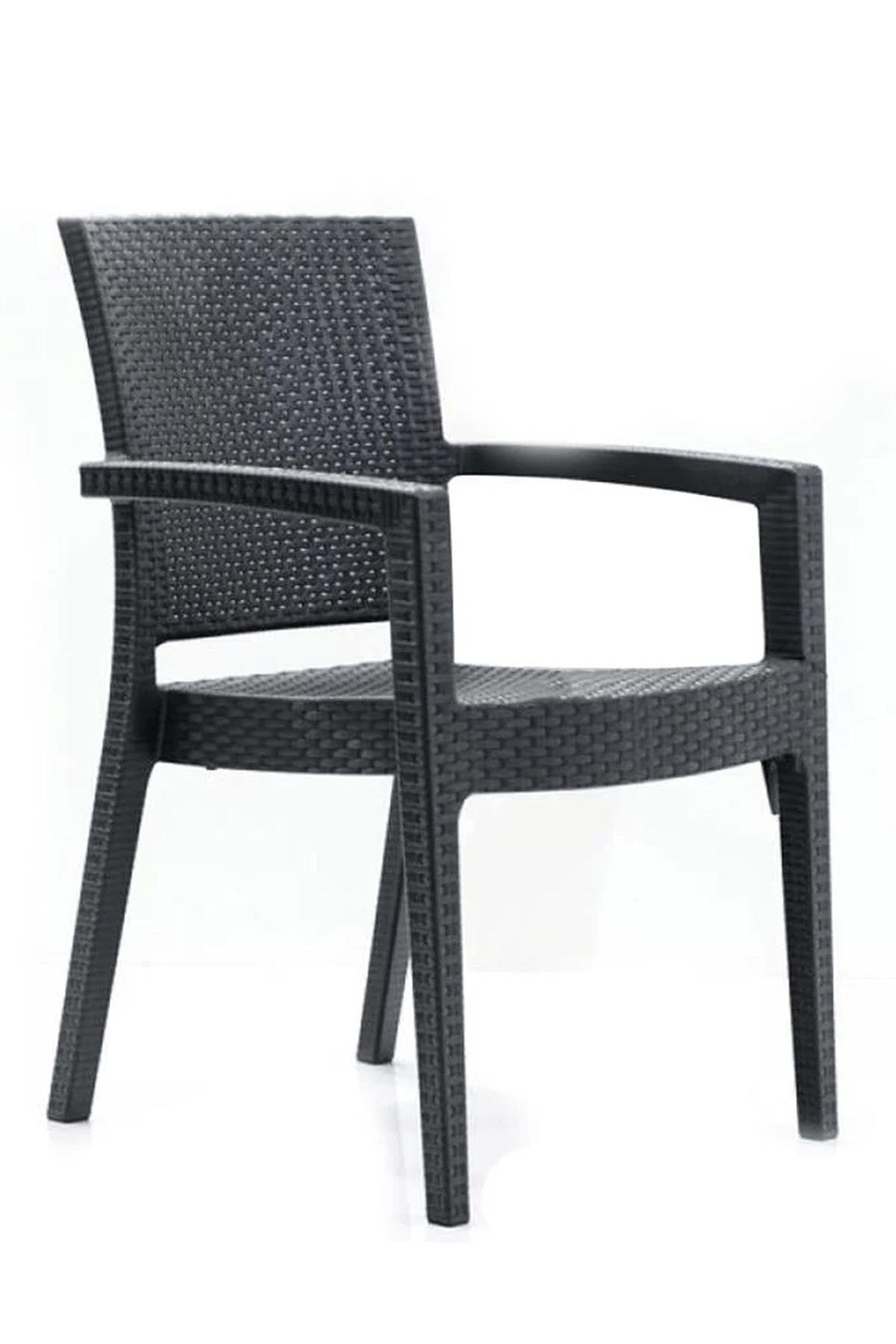 Novussi Liverno Set Rattan Camlı 90x150 Masa + 6 Adet Paris Koltuk Sandalye Antrasit | ID6325