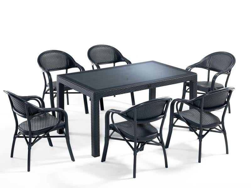 Novussi Nirvana 6 Kişilik Bahçe Masa Takımı 90x150 Camlı Masa + 6 Koltuk Antrasit  | ID4627
