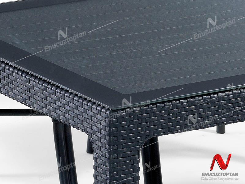 Novussi Nirvana 6 Kişilik Bahçe Masa Takımı 90x150 Camlı Masa + 6 Koltuk Antrasit  | ID4627