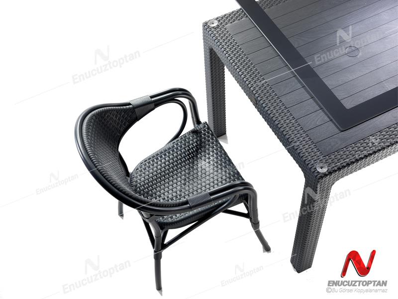 Novussi Nirvana 6 Kişilik Bahçe Masa Takımı 90x150 Camlı Masa + 6 Koltuk Antrasit  | ID4627