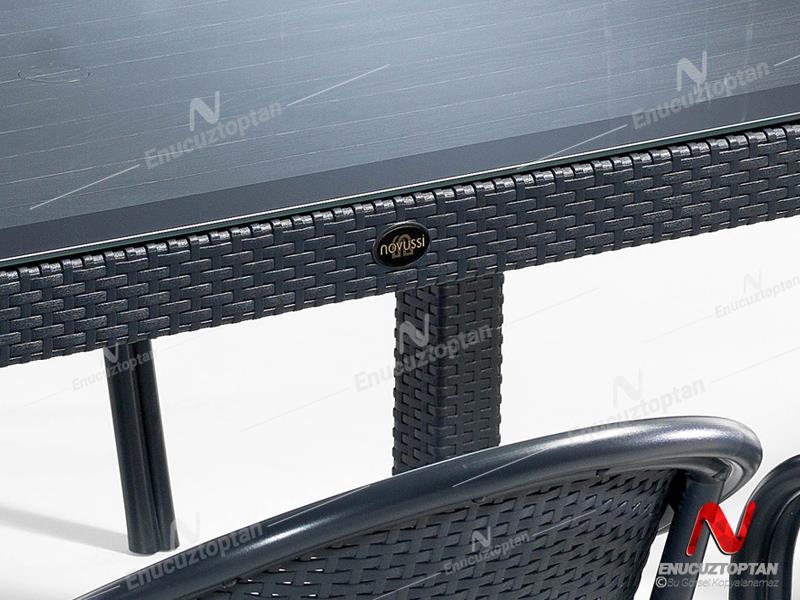Novussi Nirvana 6 Kişilik Bahçe Masa Takımı 90x150 Camlı Masa + 6 Koltuk Antrasit  | ID4627