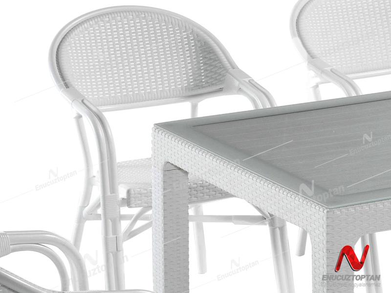 Novussi NST-001 Nirvana Bahçe Masa Takımı 90x150 Camlı Masa + 6 Koltuk Beyaz | ID4629