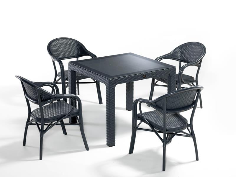 Novussi NST-002 Nirvana Bahçe Masa Takımı 90x90 Camlı Masa + 4 Koltuk Antrasit | ID4631