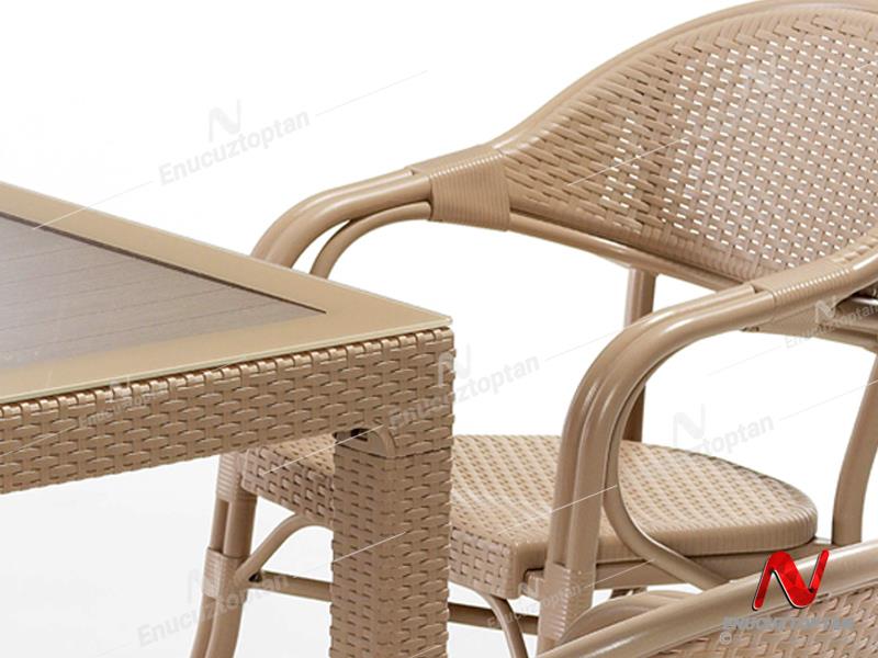 Novussi NST-002 Nirvana Bahçe Masa Takımı 90x90 Camlı Masa + 4 Koltuk Cappucino  | ID4632