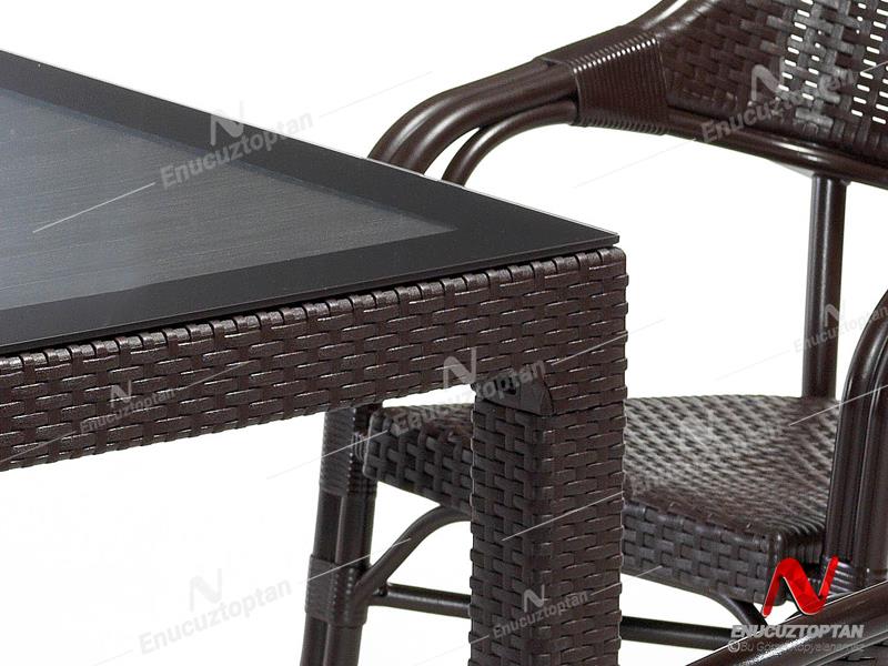 Novussi NST-002 Nirvana Bahçe Masa Takımı 90x90 Camlı Masa + 4 Koltuk Kahverengi | ID4633