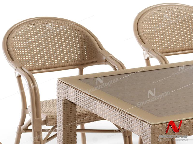 Novussi NST-002 Nirvana Bahçe Masa Takımı 90x90 Camlı Masa + 4 Koltuk Cappucino  | ID4632