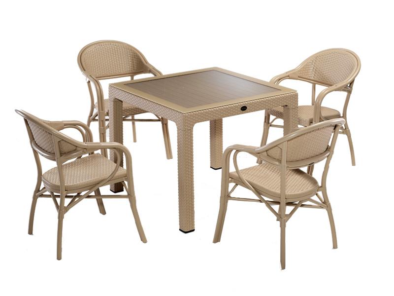 Novussi NST-002 Nirvana Bahçe Masa Takımı 90x90 Camlı Masa + 4 Koltuk Cappucino  | ID4632