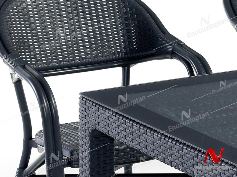 Novussi NST-002 Nirvana Bahçe Masa Takımı 90x90 Camlı Masa + 4 Koltuk Antrasit | ID4631