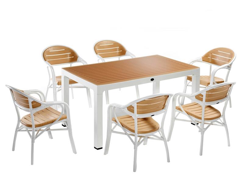 Novussi NST-003 Bamboo Bahçe Masa Takımı 90x150 Camlı Masa + 6 Koltuk | ID4638 