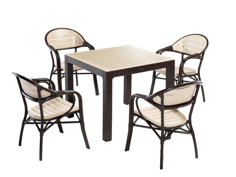 Novussi NST-004 Bamboo Bahçe Masa Takımı 90x90 Camlı Masa + 4 Koltuk | ID4636