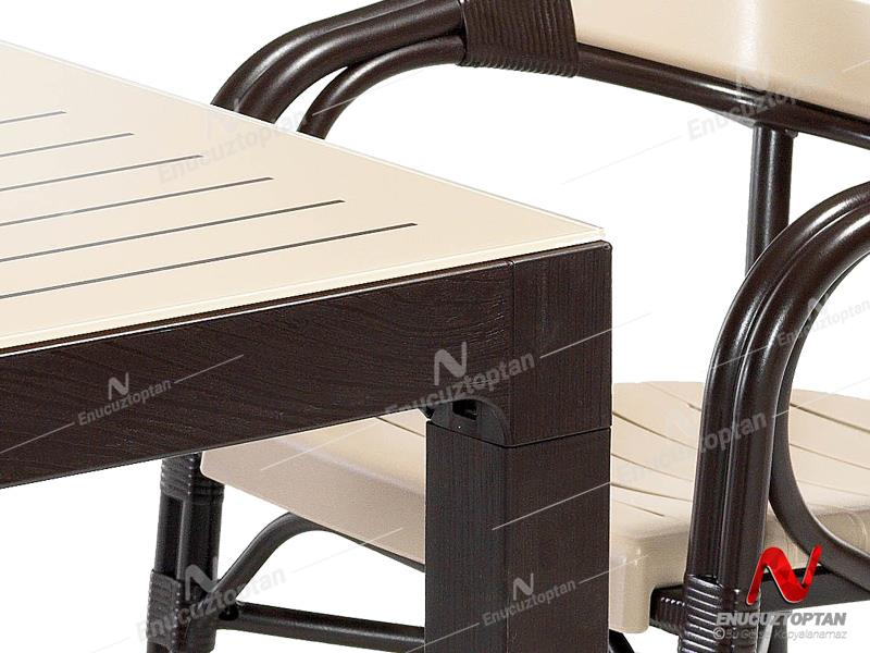 Novussi NST-004 Bamboo Bahçe Masa Takımı 90x90 Camlı Masa + 4 Koltuk | ID4636