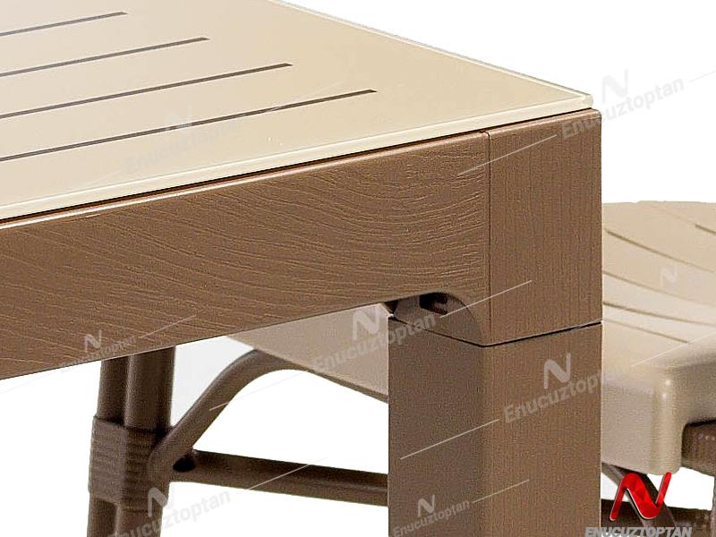 Novussi NST-004 Bamboo Bahçe Masa Takımı 90x90 Camlı Masa + 4 Koltuk | ID4634