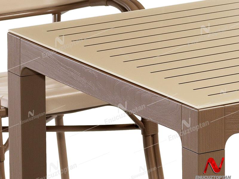 Novussi NST-004 Bamboo Bahçe Masa Takımı 90x90 Camlı Masa + 4 Koltuk | ID4634