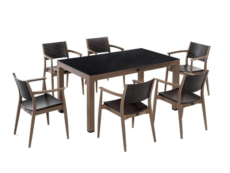 Novussi NST-009 Seginus Bahçe Masa Takımı Camlı Masa + 6 Koltuk |  ID4643