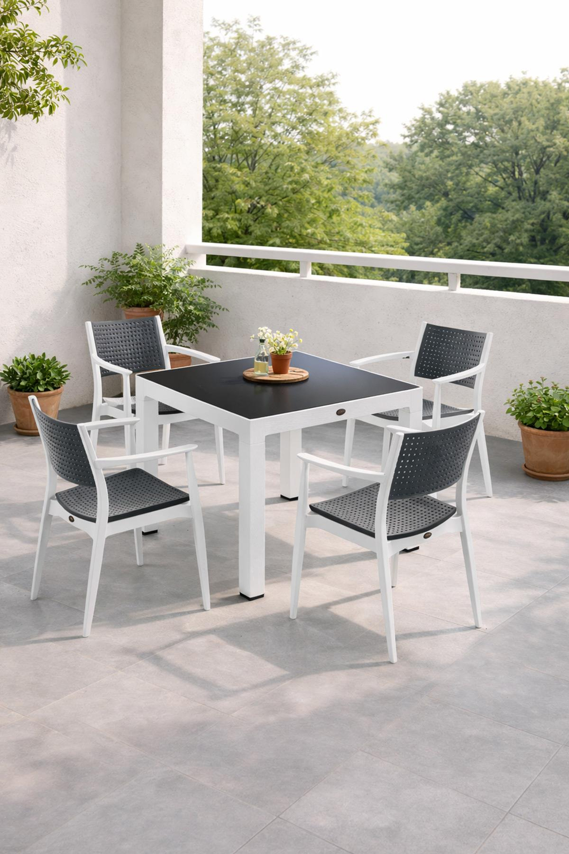 Novussi NST-010 Seginus Bahçe Masa Takımı Camlı Masa + 4 Koltuk  | ID4648