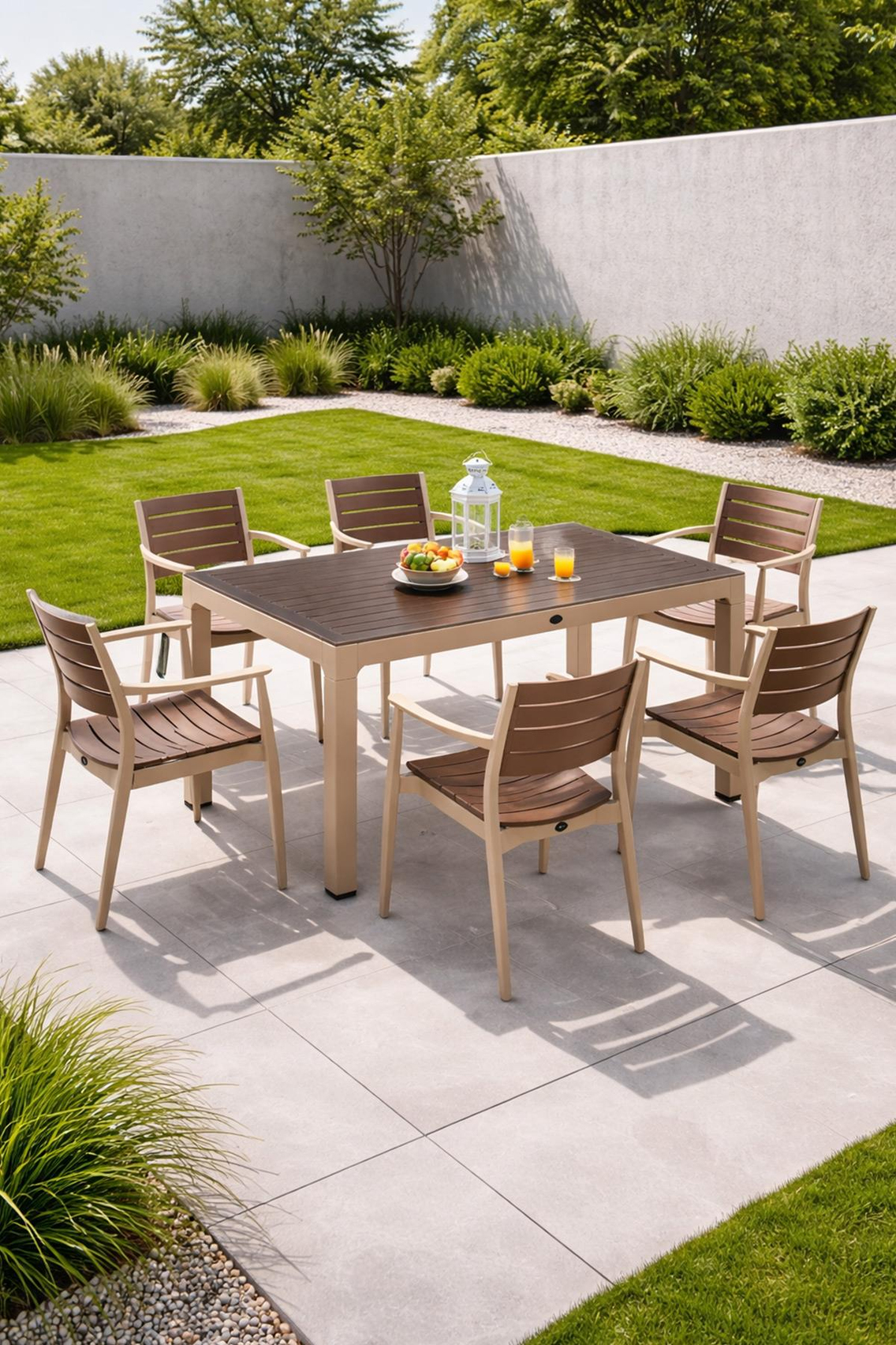 Novussi NST-011 Regnum Bahçe Masa Takımı Camlı Masa + 6 Koltuk Capuccino | ID4656